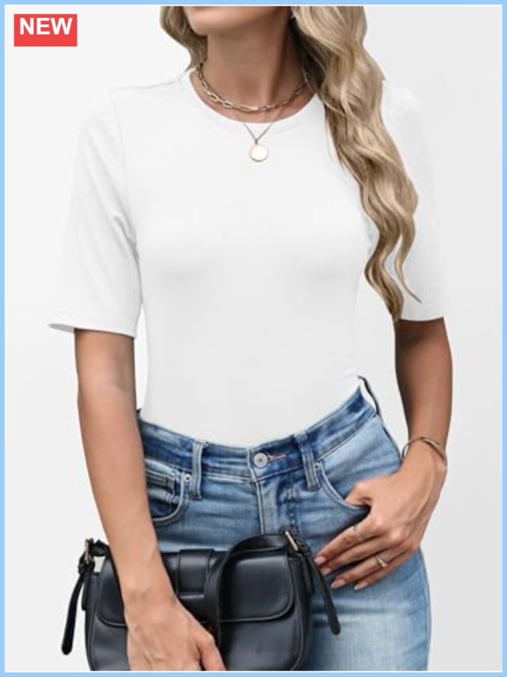 Womens Half Sleeve Crewneck Basic Work Tee Regular Fit Knit T-Shirt - Picture 2 of 6